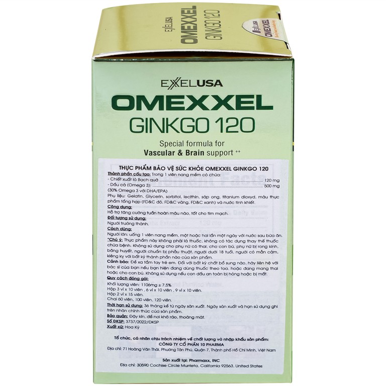 Viên uống Omexxel Ginkgo 120 hỗ trợ tăng cường tuần hoàn máu não, tốt cho tim mạch (60 viên)