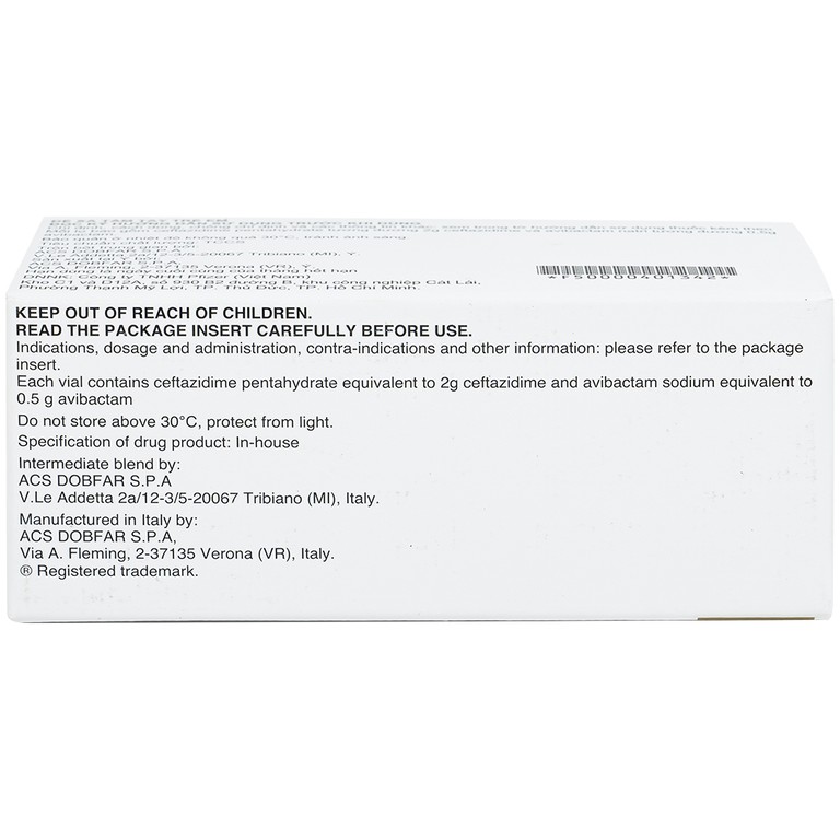 Thuốc Zavicefta 2g/0.5g Pfizer dùng trong nhiễm khuẩn ổ bụng, nhiễm trùng đường tiết niệu (10 lọ)