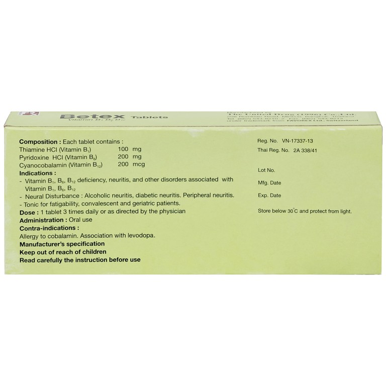 Thuốc Betex Favorex bổ sung vitamin B1, B6, B12 (5 vỉ x 10 viên)