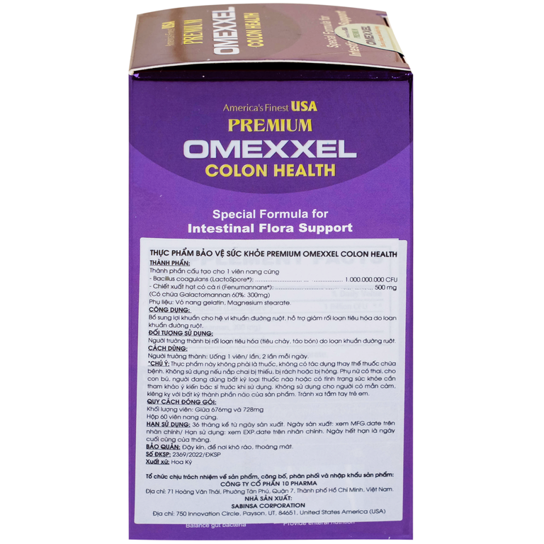 Viên uống Premium Omexxel Colon Health bổ sung lợi khuẩn, hỗ trợ giảm rối loạn tiêu hóa (60 viên)