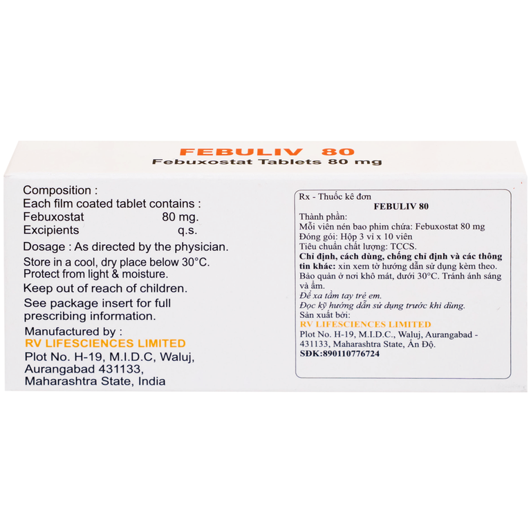 Thuốc Febuliv 80mg RV điều trị tăng acid uric huyết mạn tính (3 vỉ x 10 viên)