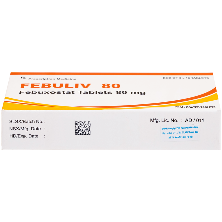 Thuốc Febuliv 80mg RV điều trị tăng acid uric huyết mạn tính (3 vỉ x 10 viên)