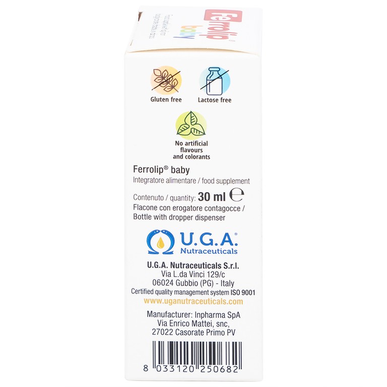  Dung dịch Ferrolip Baby InPharma SpA bổ sung sắt, giảm nguy cơ thiếu máu (30ml)