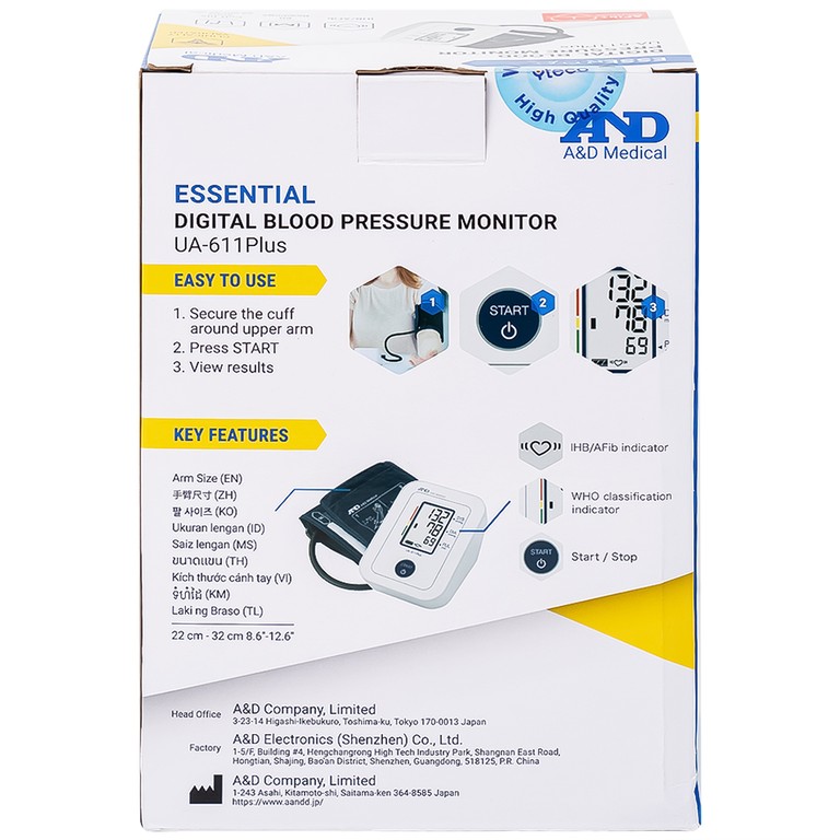 Máy đo huyết áp bắp tay tự động AND UA-611 Plus hỗ trợ đo huyết áp, cảnh báo đột quỵ