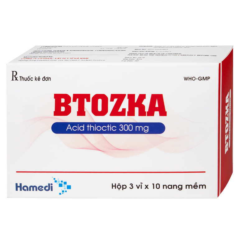 Thuốc Btozka 300mg Hamedi điều trị rối loạn cảm giác trong bệnh viêm đa dây thần kinh đái tháo đường (3 vỉ x 10 viên)