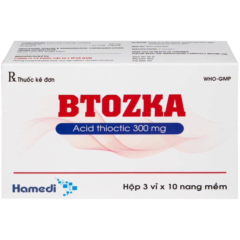 Thuốc Btozka 300mg Hamedi điều trị rối loạn cảm giác trong bệnh viêm đa dây thần kinh đái tháo đường (3 vỉ x 10 viên)