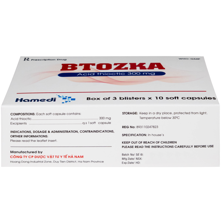 Thuốc Btozka 300mg Hamedi điều trị rối loạn cảm giác trong bệnh viêm đa dây thần kinh đái tháo đường (3 vỉ x 10 viên)