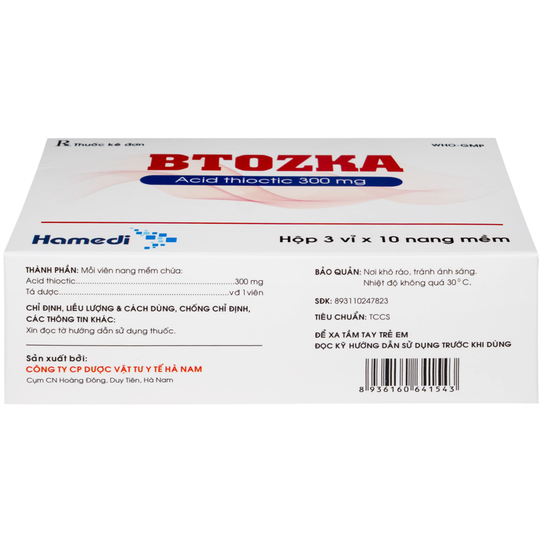 Thuốc Btozka 300mg Hamedi điều trị rối loạn cảm giác trong bệnh viêm đa dây thần kinh đái tháo đường (3 vỉ x 10 viên)