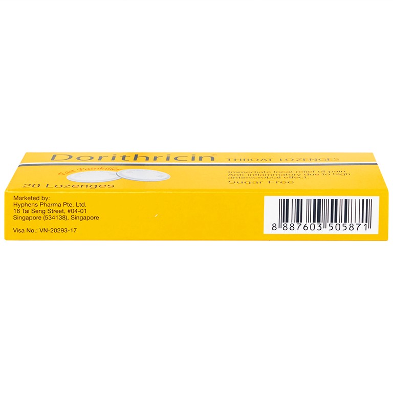 Viên ngậm Dorithricin Hyphens điều trị các triệu chứng nhiễm khuẩn miệng, họng (20 viên)