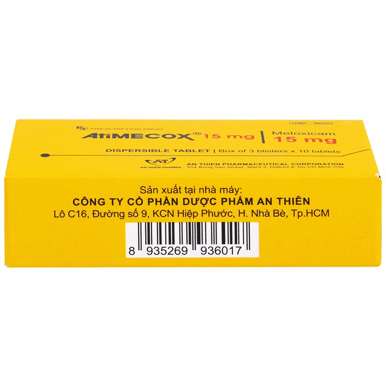 Thuốc Atimecox 15mg An Thiên giảm các dấu hiệu và triệu chứng của viêm xương khớp (3 vỉ x 10 viên)