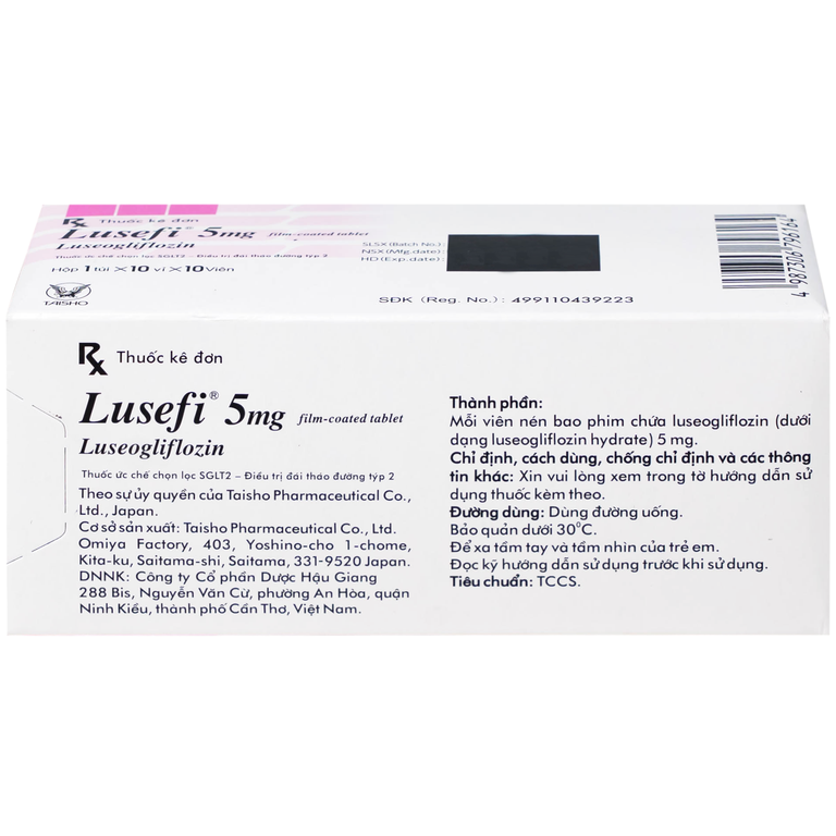 Thuốc Lusefi 5mg Taisho điều trị bệnh đái tháo đường tuýp 2, cải thiện việc kiểm soát đường huyết (10 vỉ x 10 viên)