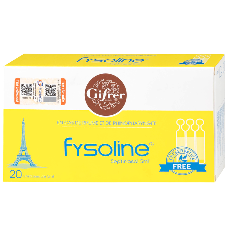 Dung dịch nước muối Fysoline 5ml không chất bảo quản kháng khuẩn (20 ống)