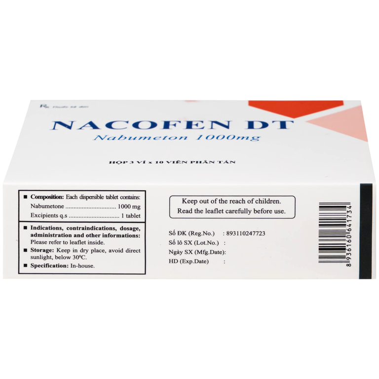 Thuốc Nacofen DT 1000mg Hà Nam điều trị các triệu chứng kéo dài của viêm khớp mạn tính (3 vỉ x 10 viên)
