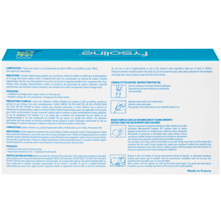 Dung dịch nước muối ưu trương Fysoline 5ml giảm ngạt mũi, khô mũi (20 ống)