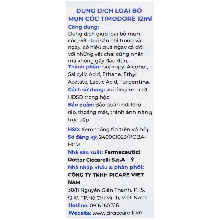 Dung dịch Timodore Liquido Callifugo Ciccarelli trị mụn cóc, vết chai (12ml)
