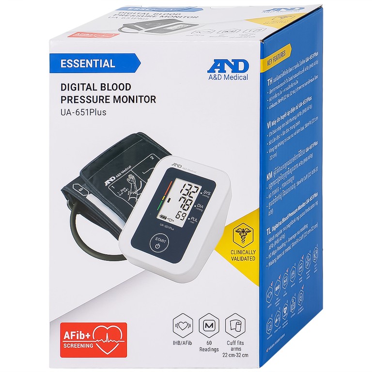 Máy đo huyết áp bắp tay tự động AND UA-651 Plus hỗ trợ đo huyết áp, cảnh báo đột quỵ