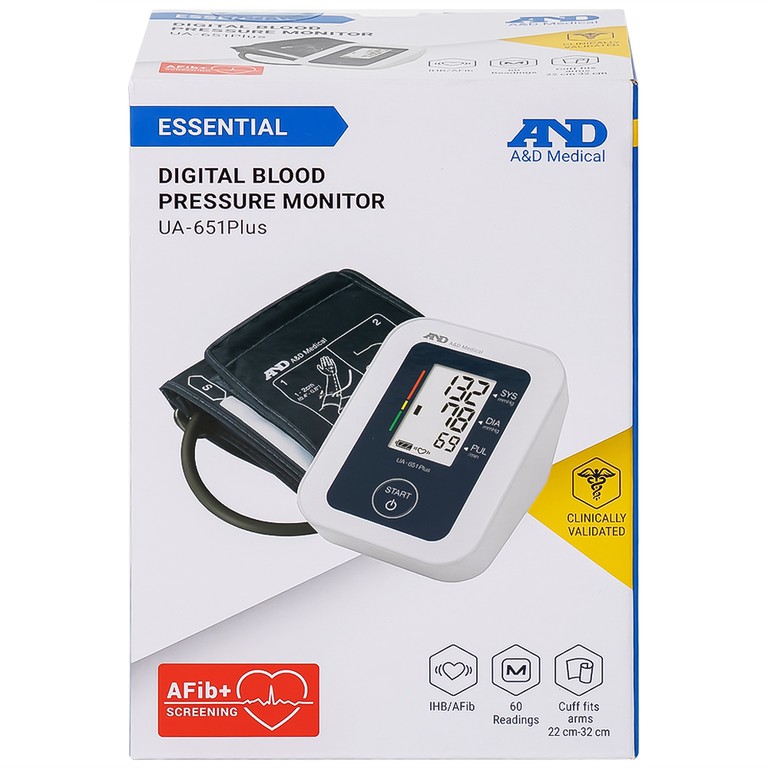 Máy đo huyết áp bắp tay tự động AND UA-651 Plus hỗ trợ đo huyết áp, cảnh báo đột quỵ