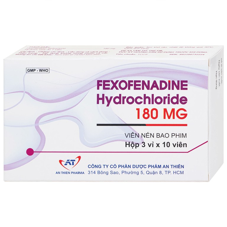 Thuốc Fexofenadine Hydrochloride 180mg An Thiên điều trị viêm mũi dị ứng theo mùa (3 vỉ x 10 viên)