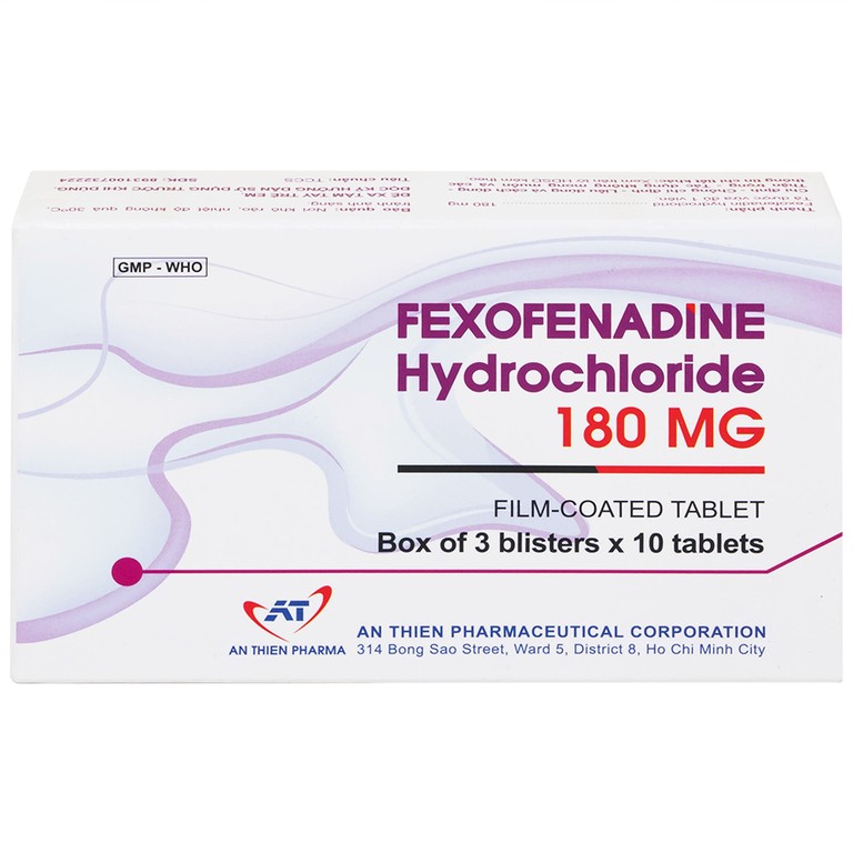 Thuốc Fexofenadine Hydrochloride 180mg An Thiên điều trị viêm mũi dị ứng theo mùa (3 vỉ x 10 viên)
