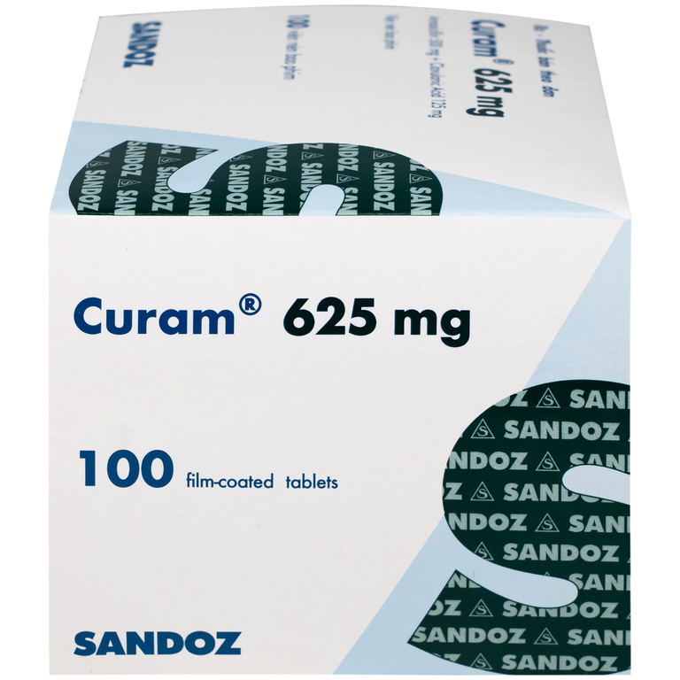 Thuốc Curam 625mg Sandoz điều trị nhiễm khuẩn do các vi khuẩn nhạy cảm (25 vỉ x 4 viên)