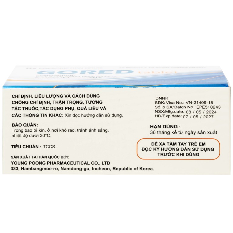 Thuốc Gored 50mg Young Poong điều trị hội chứng đốt sống cổ, viêm quanh khớp vai (10 vỉ x 10 viên)