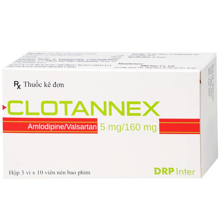 Thuốc Clotannex 5/160mg DRP Inter điều trị tăng huyết áp vô căn (3 vỉ x 10 viên)