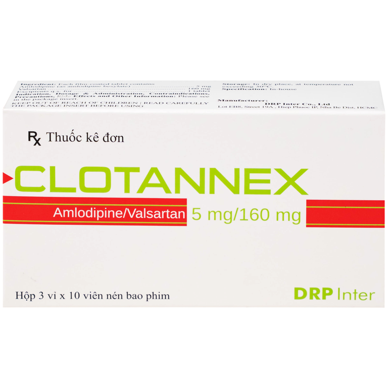 Thuốc Clotannex 5/160mg DRP Inter điều trị tăng huyết áp vô căn (3 vỉ x 10 viên)