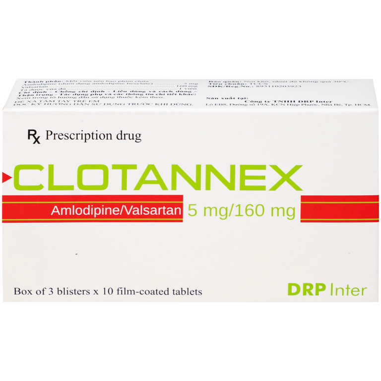 Thuốc Clotannex 5/160mg DRP Inter điều trị tăng huyết áp vô căn (3 vỉ x 10 viên)