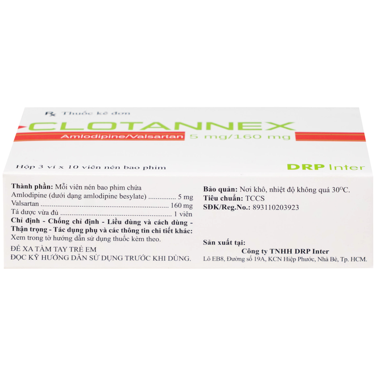 Thuốc Clotannex 5/160mg DRP Inter điều trị tăng huyết áp vô căn (3 vỉ x 10 viên)