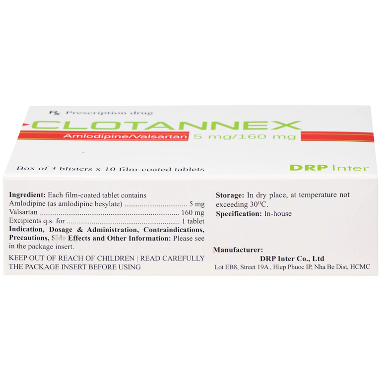 Thuốc Clotannex 5/160mg DRP Inter điều trị tăng huyết áp vô căn (3 vỉ x 10 viên)