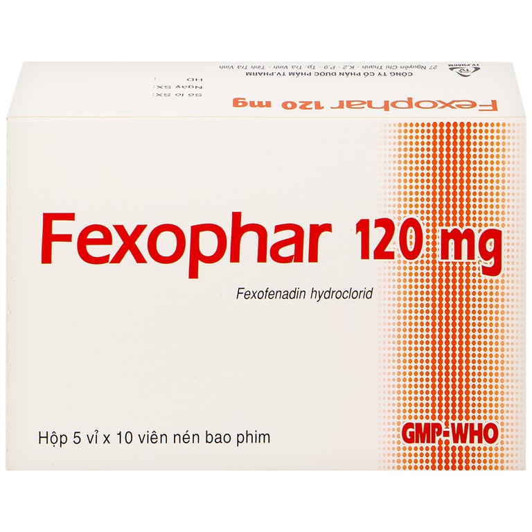 Thuốc Fexophar 120mg TV.Pharm điều trị triệu chứng viêm mũi dị ứng, sổ mũi, hắt hơi, dị ứng da (5 vỉ x 10 viên)