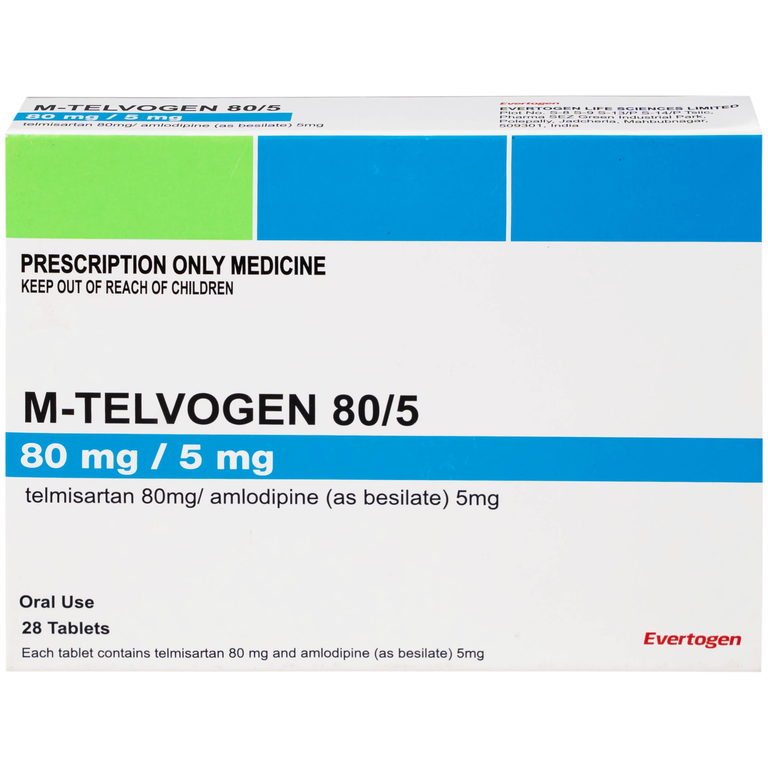 Thuốc M-Telvogen 80/5mg Evertogen điều trị tăng huyết áp đơn độc hoặc kết hợp với thuốc khác (2 vỉ x 14 viên)