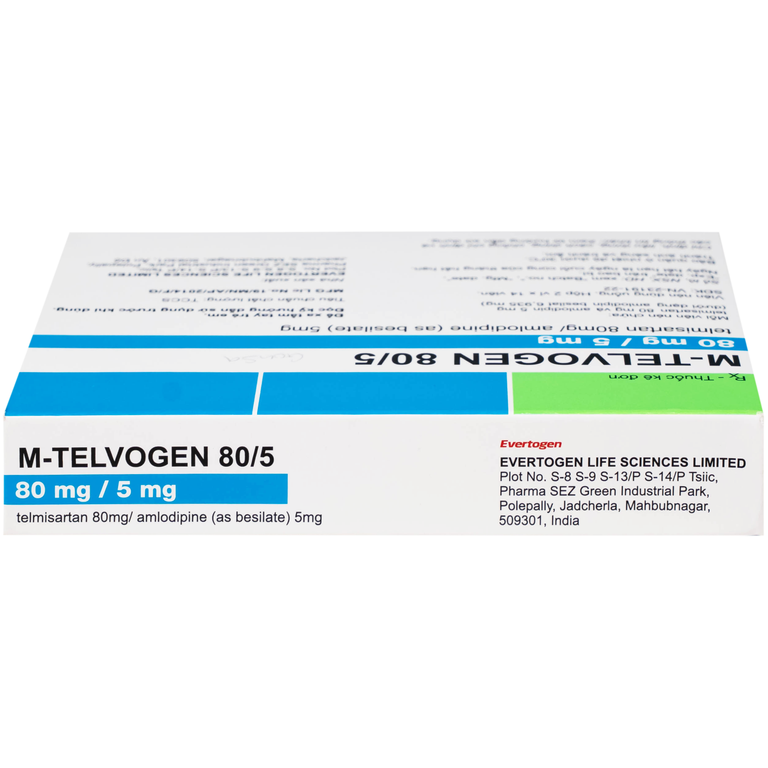 Thuốc M-Telvogen 80/5mg Evertogen điều trị tăng huyết áp đơn độc hoặc kết hợp với thuốc khác (2 vỉ x 14 viên)