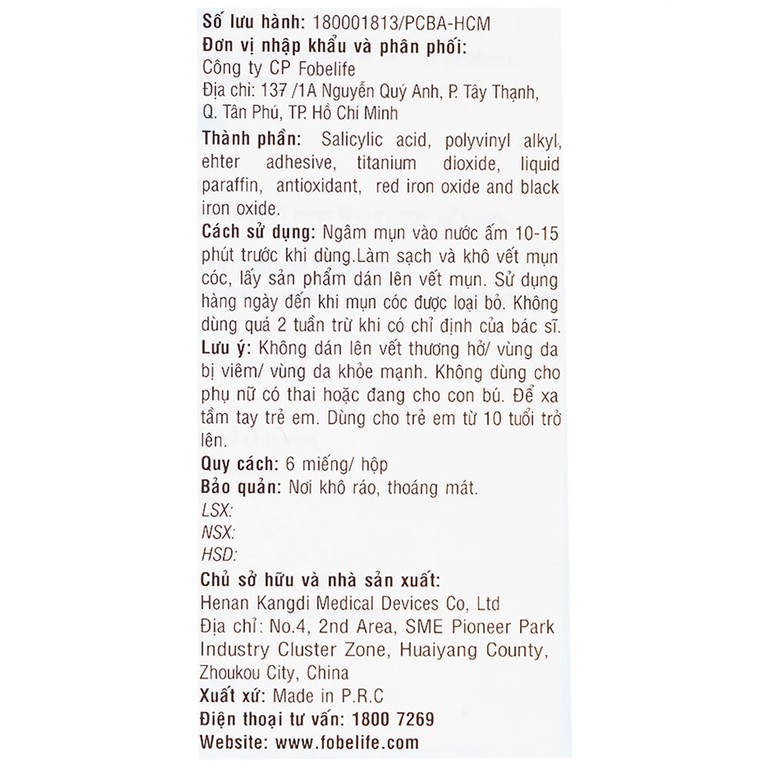 Miếng dán Fobelife Kangdi loại mụn cóc trên da hiệu quả, không gây đau rát, chảy máu (6 miếng)