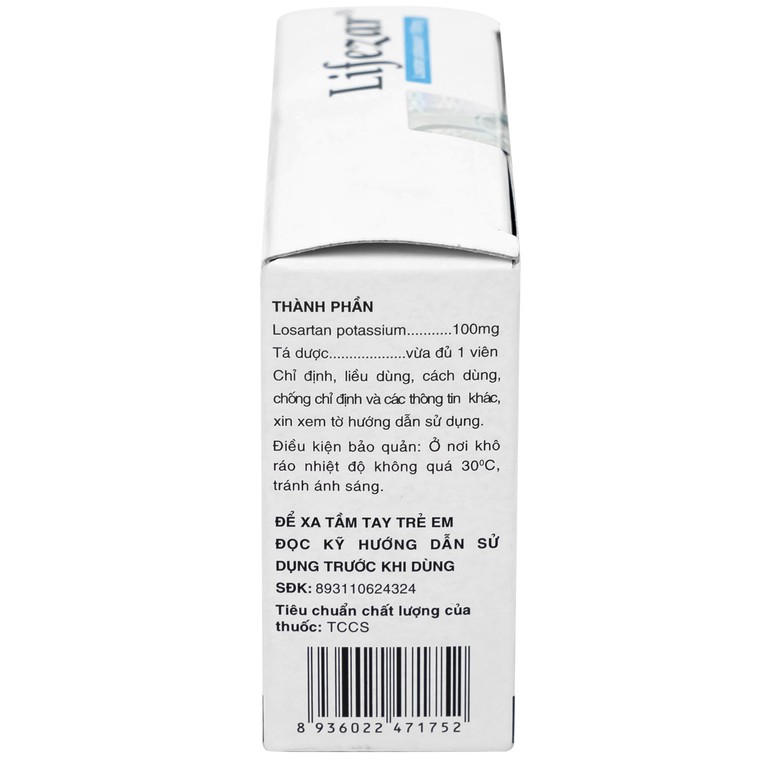 Thuốc Lifezar 100mg United điều trị tăng huyết áp, bệnh thận do đái tháo đường (3 vỉ x 10 viên)