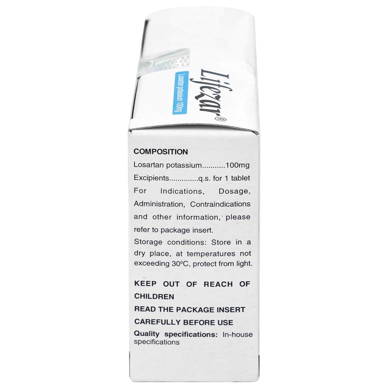 Thuốc Lifezar 100mg United điều trị tăng huyết áp, bệnh thận do đái tháo đường (3 vỉ x 10 viên)