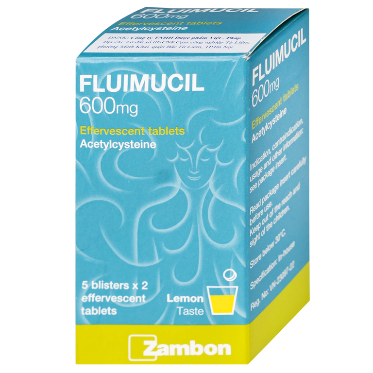 Thuốc Fluimucil 600mg Zambon điều trị bệnh hô hấp kèm tăng tiết đờm nhày (5 vỉ x 2 viên)