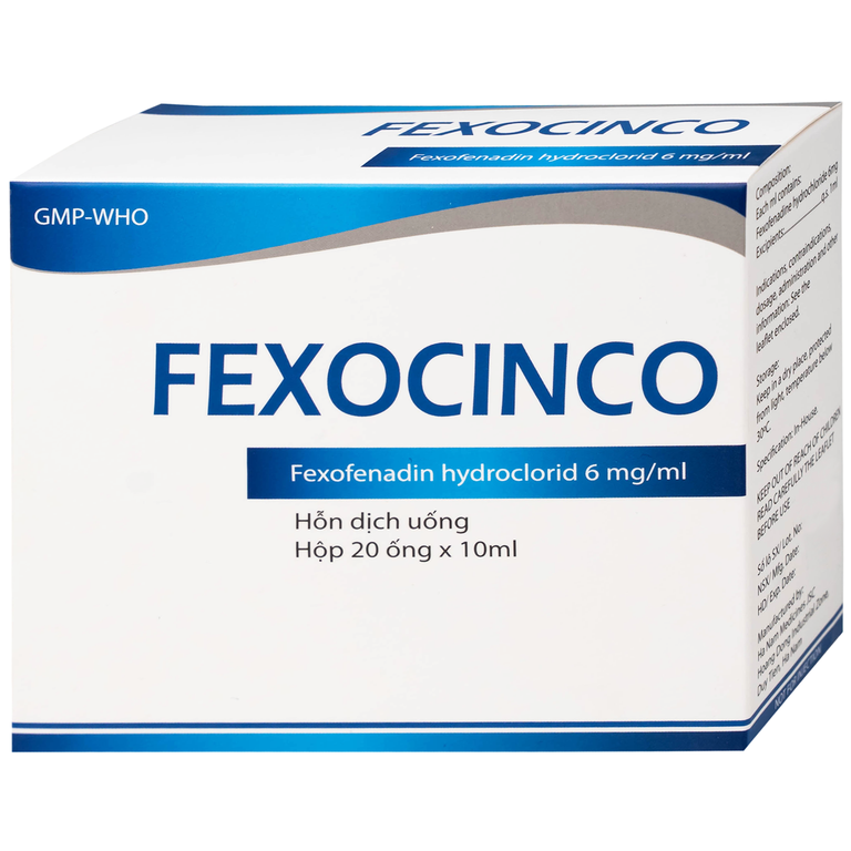 Thuốc Fexocinco 6mg Hà Nam điều trị triệu chứng viêm mũi dị ứng và mày đay mạn tính (20 ống x 10ml)