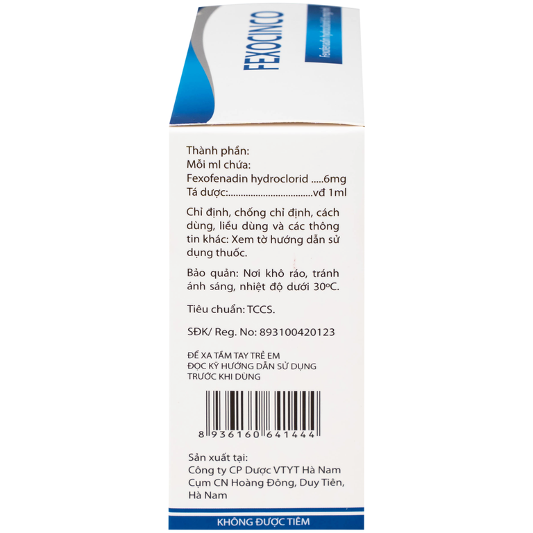 Thuốc Fexocinco 6mg Hà Nam điều trị triệu chứng viêm mũi dị ứng và mày đay mạn tính (20 ống x 10ml)