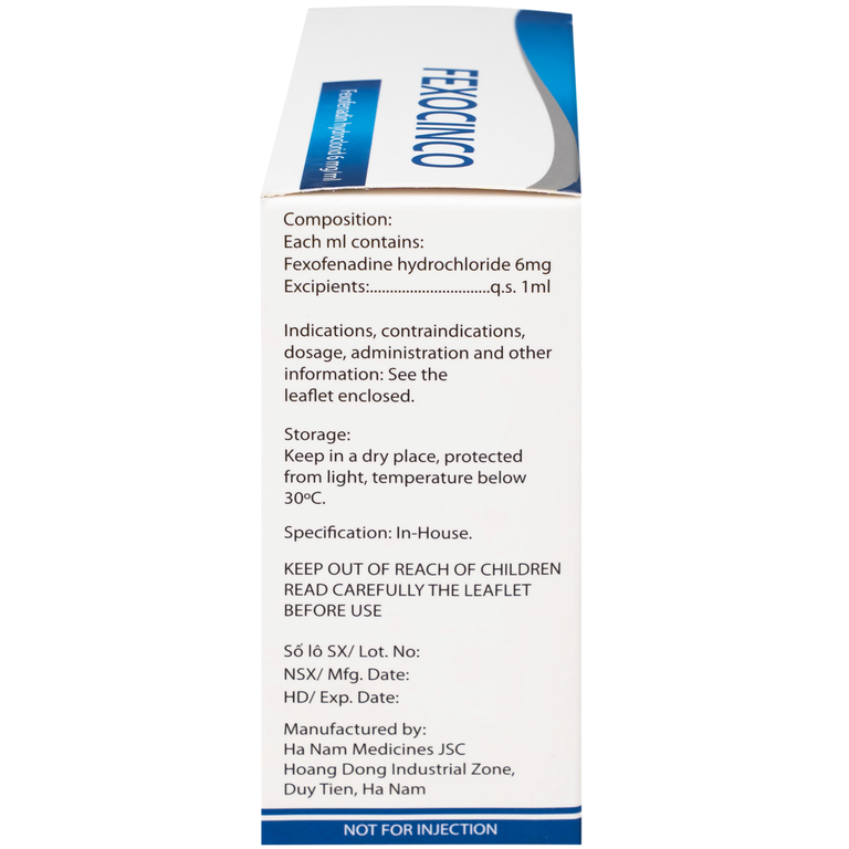 Thuốc Fexocinco 6mg Hà Nam điều trị triệu chứng viêm mũi dị ứng và mày đay mạn tính (20 ống x 10ml)