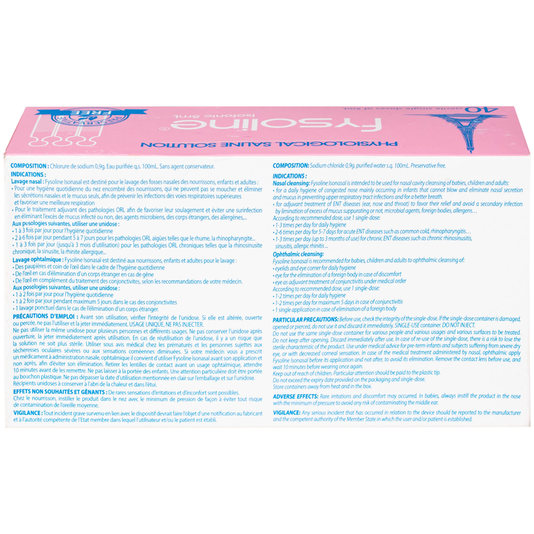 Dung dịch nước muối sinh lý không chất bảo quản Fysoline Gifrer làm sạch mắt, mũi (40 ống)