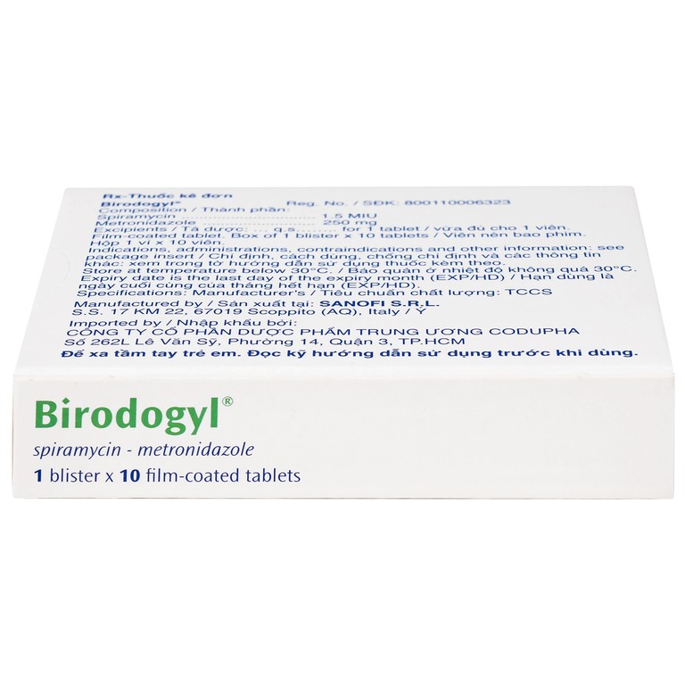 Thuốc Birodogyl 250mg Sanofi điều trị nhiễm trùng đường miệng cấp tính và mạn tính (1 vỉ x 10 viên)