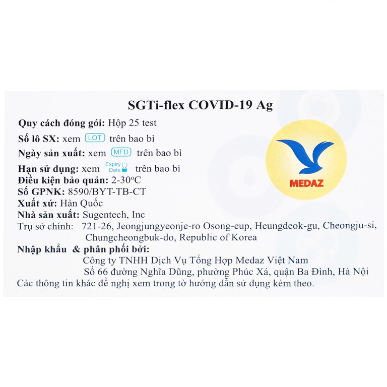 Kít test covid SGTi-flex SUGENTECH khay thử xét nghiệm kháng nguyên SAR CoV-2 (25 kít)