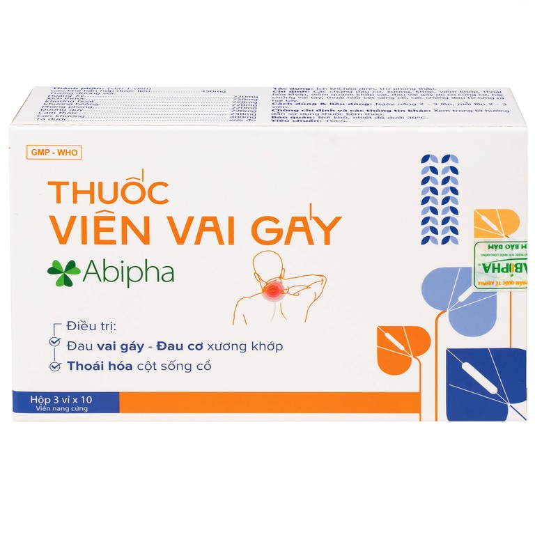 Viên vai gáy Abipha giảm đau nhức vai gáy, cơ xương khớp, tăng cường lưu thông khí huyết (3 vỉ x 10 viên)