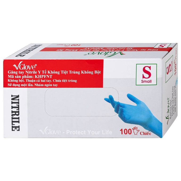 Găng tay phẫu thuật VGlove size S màu xanh không bột (100 chiếc)