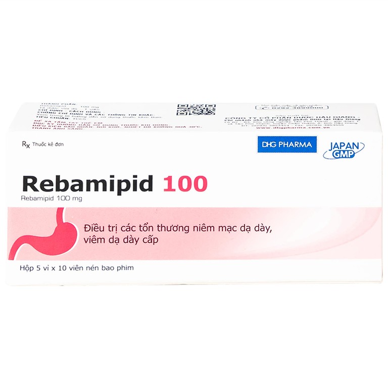 Thuốc Rebamipid 100 DHG điều trị loét dạ dày (5 vỉ x 10 viên)
