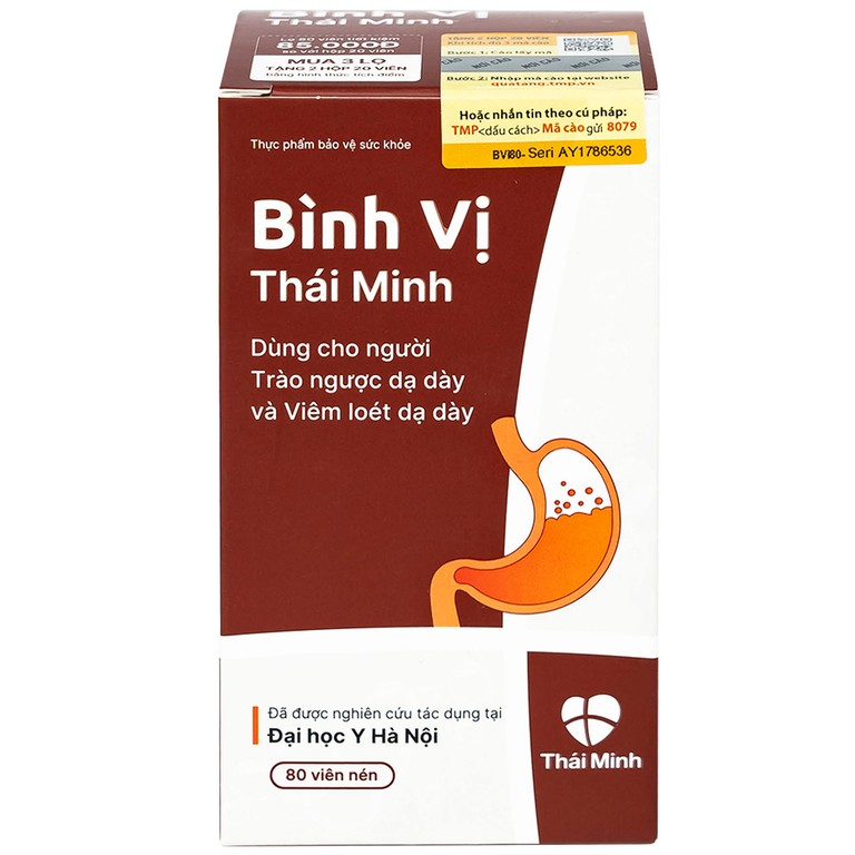 Viên uống Bình Vị Thái Minh hỗ trợ giảm acid dịch vị, giúp bảo vệ niêm mạc dạ dày (80 viên)