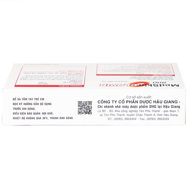 Thuốc MedSkin Clovir 800 DHG điều trị nhiễm virus Herpes simplex, bệnh thủy đậu, viêm phổi do Zona (3 vỉ x 10 viên)