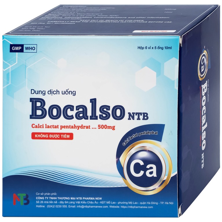 Thuốc Bocalso NTB Pharma bổ sung canxi cho các trường hợp có nguy cơ thiếu canxi (6 vỉ x 5 ống)