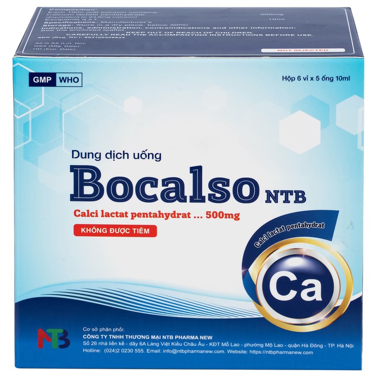 Thuốc Bocalso NTB Pharma bổ sung canxi cho các trường hợp có nguy cơ thiếu canxi (6 vỉ x 5 ống)